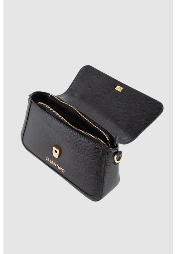 Valentino by Mario Valentino - VALENTINO Czarna torebka Montmartr Satchel. Kolor: czarny. Wzór: paski