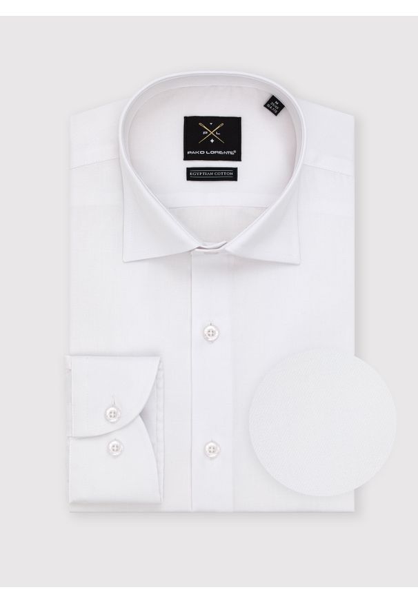 Pako Lorente - Elegancka biała koszula męska P000B-1X-577-B-S. Typ kołnierza: kołnierzyk klasyczny. Kolor: biały. Materiał: bawełna. Długość rękawa: długi rękaw. Długość: długie. Wzór: gładki. Styl: elegancki