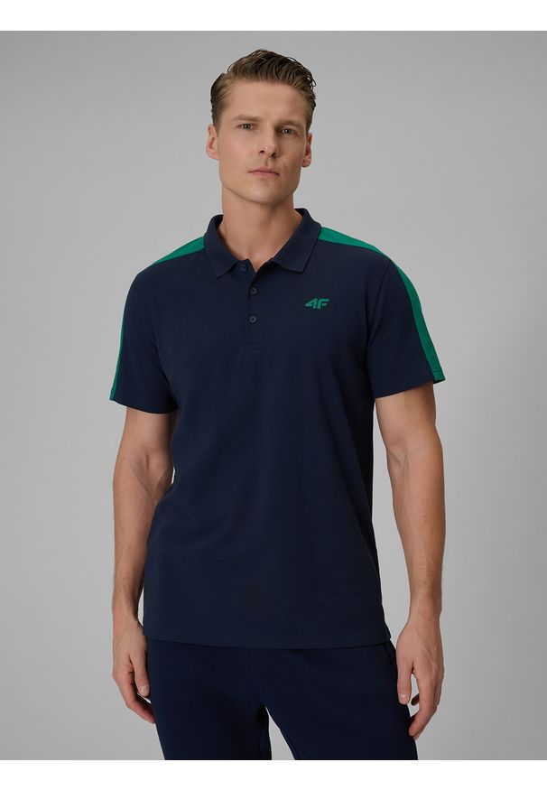 4f - 4F Koszulka polo regular męska - granatowa XXL. Okazja: na co dzień. Typ kołnierza: polo. Kolor: niebieski. Materiał: dzianina, bawełna. Wzór: ze splotem. Styl: casual, klasyczny, sportowy