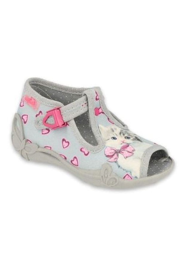 Befado obuwie dziecięce 213P131 różowe szare. Nosek buta: otwarty. Kolor: różowy, wielokolorowy, szary. Materiał: bawełna, tkanina