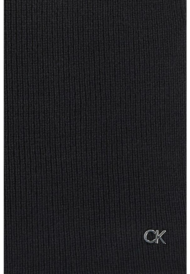 Calvin Klein - CALVIN KLEIN Czarny damski wełniany szalik z domieszką kaszmiru. Kolor: czarny. Materiał: wełna, kaszmir