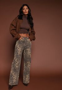 Renee - Panterkowe Jeansy High Waist o Szerokim Kroju Quelire. Okazja: na co dzień. Stan: podwyższony. Styl: casual