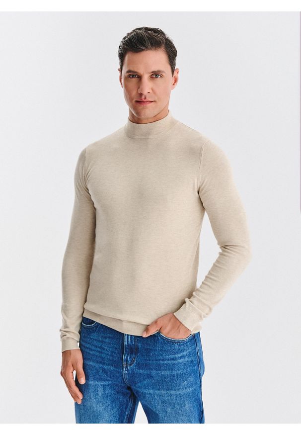 Pako Lorente - PAKO LORENTE – Beżowy półgolf męski. Okazja: na co dzień. Kolor: szary, beżowy, czarny. Materiał: wiskoza, poliester. Sezon: jesień. Styl: casual