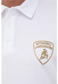 Lamborghini - LAMBORGHINI Polo męskie kolor biały gładki. Okazja: na co dzień. Typ kołnierza: polo. Kolor: biały. Materiał: dzianina. Długość: krótkie. Wzór: gładki. Styl: casual #2