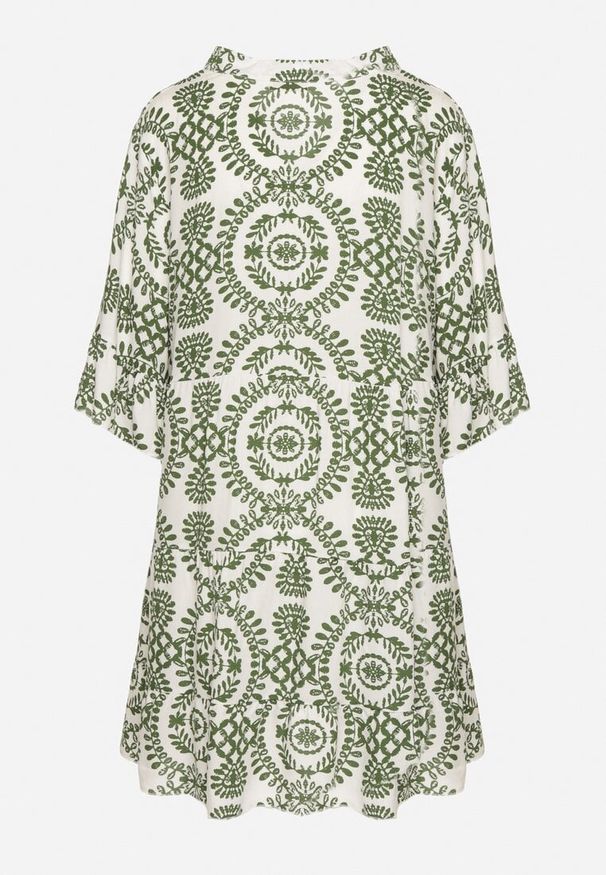 Born2be - Zielona Bawełniana Sukienka Rozkloszowana z Guzikami Janisse. Okazja: na co dzień. Kolor: zielony. Materiał: bawełna. Typ sukienki: rozkloszowane, proste. Styl: casual, klasyczny, elegancki