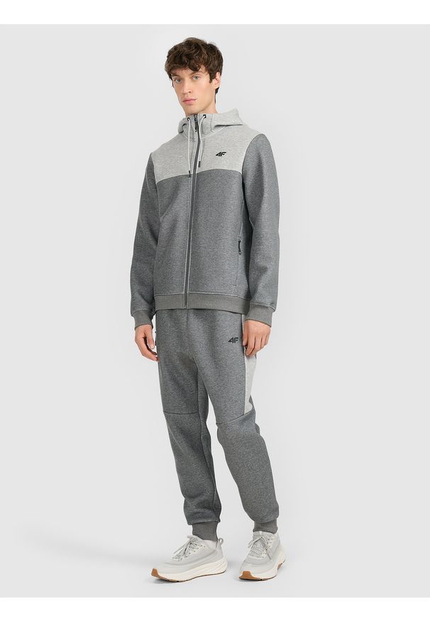 4f - 4F Bluza dresowa rozpinana z kapturem męska - szara S. Okazja: na co dzień. Typ kołnierza: kaptur. Kolor: szary. Materiał: dresówka. Styl: klasyczny, casual