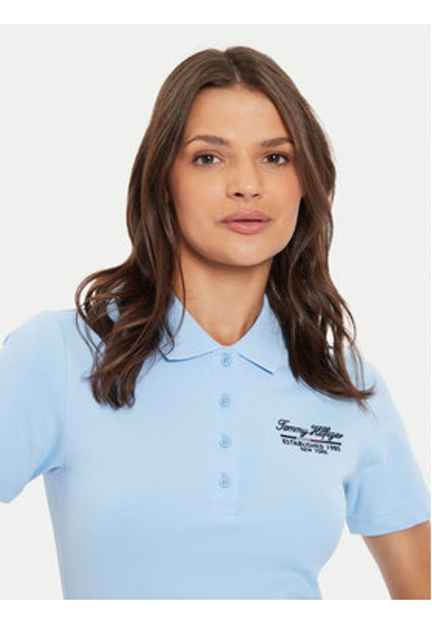 TOMMY HILFIGER - Tommy Hilfiger Polo Script WW0WW43624 Błękitny Slim Fit. Typ kołnierza: polo. Kolor: niebieski. Materiał: bawełna