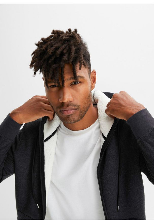 bonprix - Bluza rozpinana ocieplana, na podszewce z polarowego baranka. Kolor: czarny. Materiał: polar