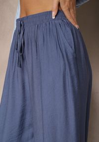 Renee - Granatowe Spodnie o Szerokim Kroju High Waist z Wiązaniem Fenalin. Okazja: na co dzień, na imprezę, na spacer. Stan: podwyższony. Kolor: niebieski. Styl: elegancki, casual #3