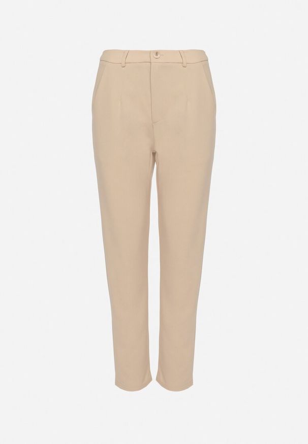 Born2be - Jasnobeżowe Spodnie Garniturowe z Wiskozą z Wysokim Stanem i Kieszeniami Senolira. Okazja: na spotkanie biznesowe, na co dzień. Stan: podwyższony. Kolor: beżowy. Materiał: wiskoza. Styl: biznesowy, casual