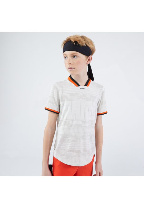 ARTENGO - Koszulka tenisowa dla chłopców Artengo Dry. Kolor: biały, beżowy, wielokolorowy. Materiał: poliester, poliamid, materiał. Sezon: lato. Sport: tenis