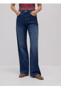 Reserved - Jeansy wide leg - granatowy. Kolor: niebieski. Materiał: jeans