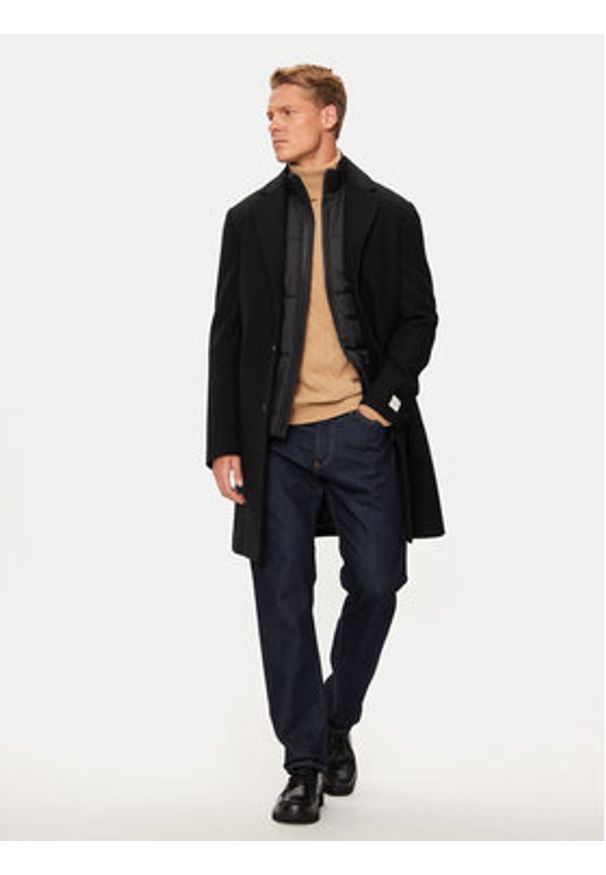Calvin Klein Płaszcz wełniany K10K113270 Czarny Regular Fit. Kolor: czarny. Materiał: syntetyk, wełna