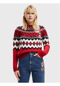 Desigual Sweter Buddy 22WWJFAN Czerwony Relaxed Fit. Kolor: czerwony. Materiał: syntetyk