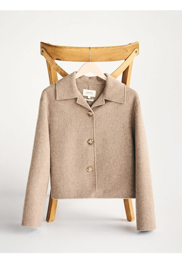 Reserved - Wełniana kurtka handmade - beżowy. Kolor: beżowy. Materiał: wełna. Styl: klasyczny