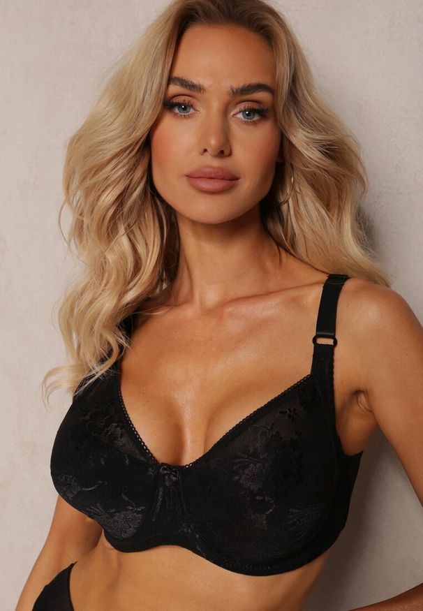 Renee - Czarny Biustonosz z Koronki Full Cup z Regulowanymi Ramiączkami Dimela. Kolor: czarny. Materiał: koronka. Wzór: koronka