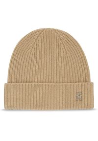 TOMMY HILFIGER - Tommy Hilfiger Czapka Cashmere Chic Beanie AW0AW15321 Beżowy. Kolor: beżowy. Materiał: materiał