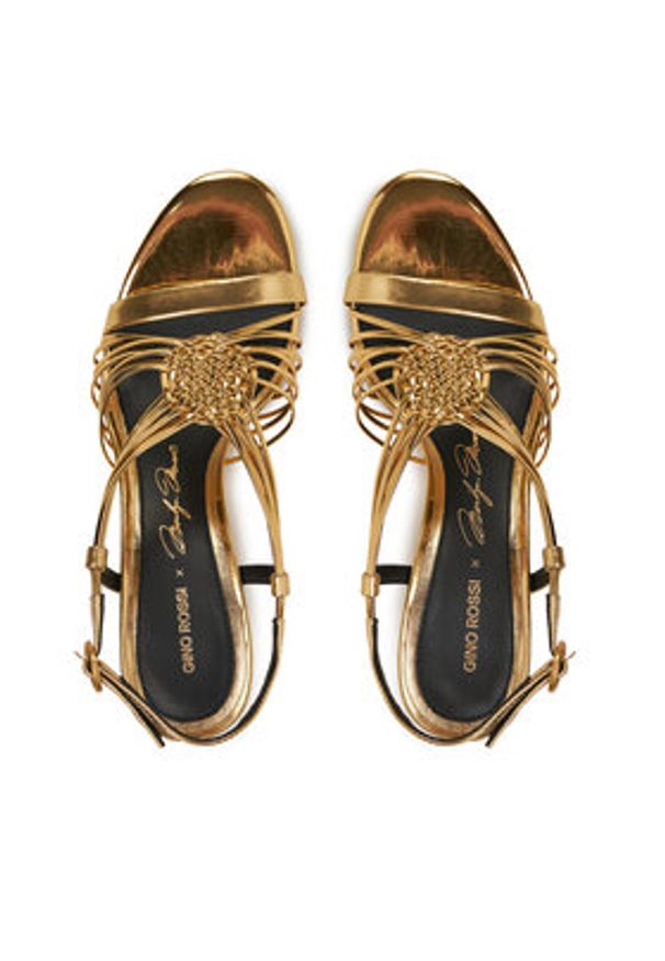 Gino Rossi Sandały SILL-SLT1527-10 Złoty. Kolor: złoty. Materiał: lakier, skóra