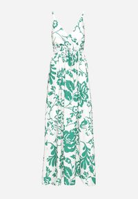 Born2be - Zielono-Biała Sukienka na Regulowanych Ramiączkach z Gumkami na Plecach Ściągana Troczkiem Harnela. Okazja: na co dzień. Kolor: zielony. Długość rękawa: na ramiączkach. Typ sukienki: proste. Styl: casual, elegancki, klasyczny #4