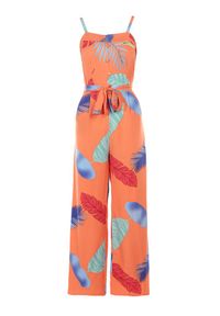 Born2be - Pomarańczowy Kombinezon Cnassiphae. Okazja: na co dzień. Kolor: pomarańczowy. Materiał: materiał, tkanina. Długość rękawa: na ramiączkach. Długość: długie. Wzór: aplikacja, nadruk. Styl: casual #2