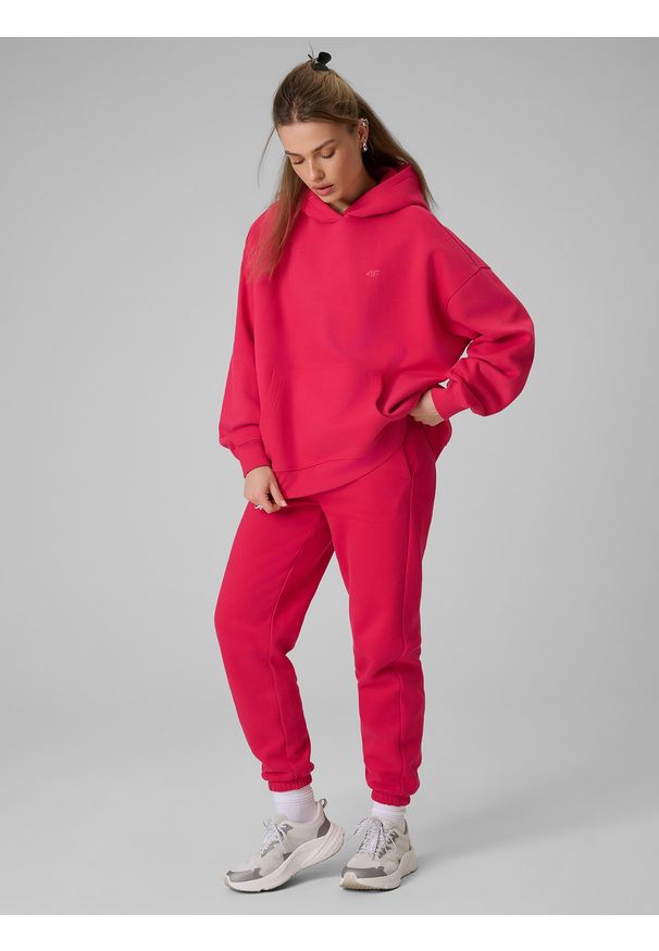 4f - 4F Bluza dresowa loose z kapturem damska - czerwona S. Typ kołnierza: kaptur. Kolor: czerwony. Materiał: dresówka