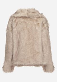 Born2be - Beżowa Futrzana Kurtka z Szerokim Kołnierzem Merionnie. Kolor: beżowy. Materiał: futro. Styl: elegancki