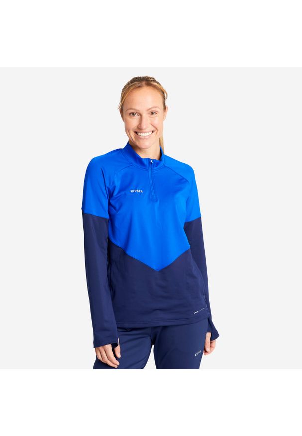 KIPSTA - Bluza do piłki nożnej damska Kipsta Viralto. Kolor: niebieski. Materiał: materiał, elastan, poliester. Sport: piłka nożna