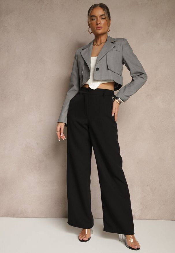Renee - Czarne Spodnie Garniturowe High Waist Viviorea. Okazja: na spotkanie biznesowe. Stan: podwyższony. Kolor: czarny. Styl: klasyczny, biznesowy