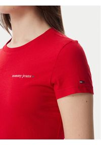 Tommy Jeans T-Shirt Ess Logo DW0DW23479 Czerwony ciemny Slim Fit. Kolor: czerwony. Materiał: bawełna #4