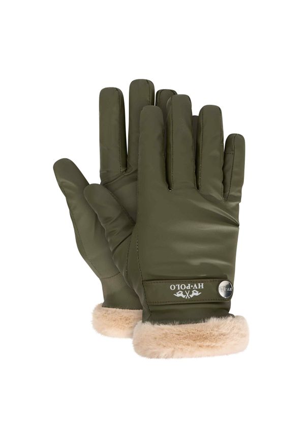 HV POLO - Rękawice jeździeckie damskie HV Polo Garnet. Kolor: zielony. Materiał: futro. Wzór: aplikacja. Sport: jeździectwo