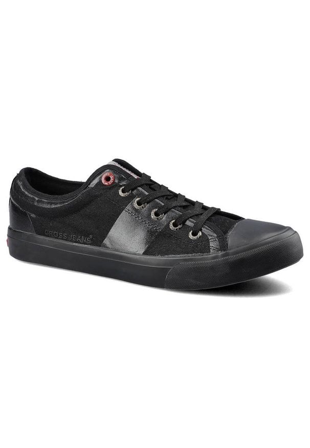 Trampki damskie Cross Jeans, z materiału tekstylnego o wzmocnionej strukturze z klasycznym sznurowaniem gumowym noskiem oraz płaską podeszwą, czarne,. Okazja: na co dzień. Kolor: czarny. Materiał: materiał, guma. Szerokość cholewki: normalna. Obcas: na płaskiej podeszwie. Styl: klasyczny