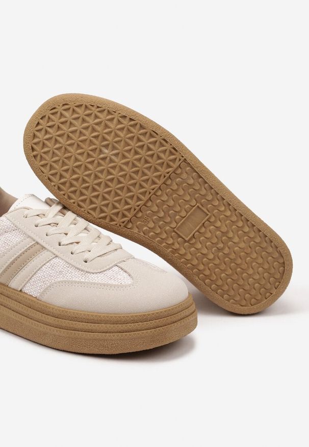 Renee - Ciemnobeżowe Sneakersy Kultowe Tenisówki na Grubej Podeszwie Gonelis. Okazja: na co dzień. Kolor: beżowy. Materiał: jeans