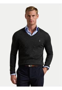 Polo Ralph Lauren Sweter 710946142003 Szary Slim Fit. Typ kołnierza: polo. Kolor: szary. Materiał: wełna