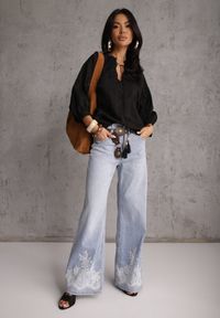 Renee - Czarna Wiązana Bluzka w Stylu Boho z Tencelu z Koralikami i Koronką Helotis. Okazja: na co dzień. Kolor: czarny. Materiał: koronka. Wzór: koronka. Styl: boho #7