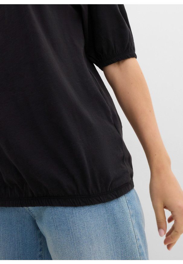 bonprix - T-shirt z czystej bawełny organicznej. Kolor: czarny. Materiał: bawełna. Długość rękawa: krótki rękaw. Długość: krótkie