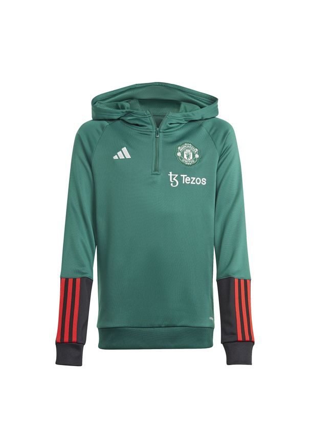 Adidas - Bluza z kapturem dla dzieci Manchester United. Typ kołnierza: kaptur. Kolor: czarny, zielony, wielokolorowy. Sport: piłka nożna