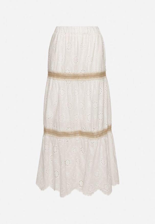 Born2be - Biała Rozkloszowana Spódnica Ażurowa z Haftowanego Materiału Sallinia. Okazja: na co dzień. Kolor: biały. Materiał: materiał. Wzór: ażurowy, haft. Styl: casual, elegancki