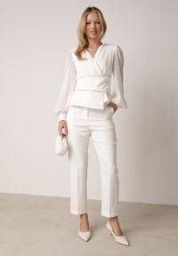 Born2be - Białe Eleganckie Spodnie Garniturowe VICES z Kieszeniami Zervia. Okazja: na co dzień. Kolor: biały. Styl: elegancki #6