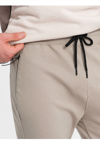 Ombre Clothing - Męskie spodnie dresowe joggery na gumce z przeszyciami – popielate V1 - Rozmiar: L. Kolor: szary. Materiał: dresówka. Wzór: aplikacja #3