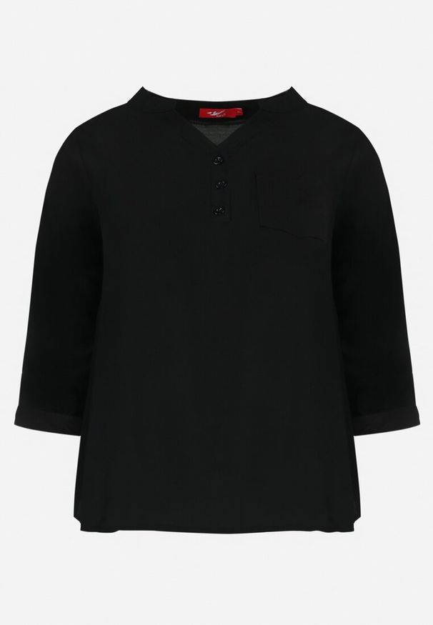 Born2be - Czarna Bluzka z Wiskozy i Rękawem 3/4 Arerissa. Kolor: czarny. Materiał: wiskoza