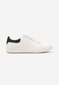 Born2be - Biało-Czarne Klasyczne Sneakersy z Gładkiej Ekoskóry z Brokatowym Zdobieniem Niretal. Kolor: biały. Wzór: gładki, aplikacja. Obcas: na płaskiej podeszwie