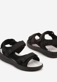 Born2be - Czarne Sandały w Sportowym Stylu ze Skórzaną Wkładką Dovirelle. Okazja: na plażę, na co dzień. Zapięcie: rzepy. Kolor: czarny. Materiał: skóra. Styl: sportowy