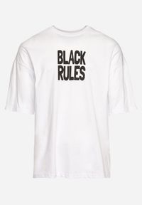 Born2be - Biała Bawełniana Koszulka T-shirt z Nadrukiem po Obu Stronach Daven. Kolor: biały. Materiał: bawełna. Długość rękawa: krótki rękaw. Długość: krótkie. Wzór: nadruk