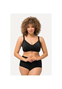 ULLA POPKEN - Damska Góra bikini drapowanie miękkie miseczki regulowane ramiączka. Kolekcja: plus size. Kolor: czarny. Materiał: elastan, poliamid, materiał