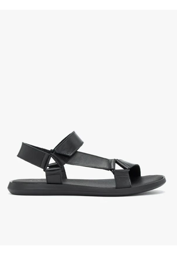 Ryłko - Czarne sandały ze skóry licowej. Okazja: na co dzień. Zapięcie: rzepy. Kolor: czarny. Materiał: skóra. Sezon: lato. Styl: casual, street, sportowy, elegancki