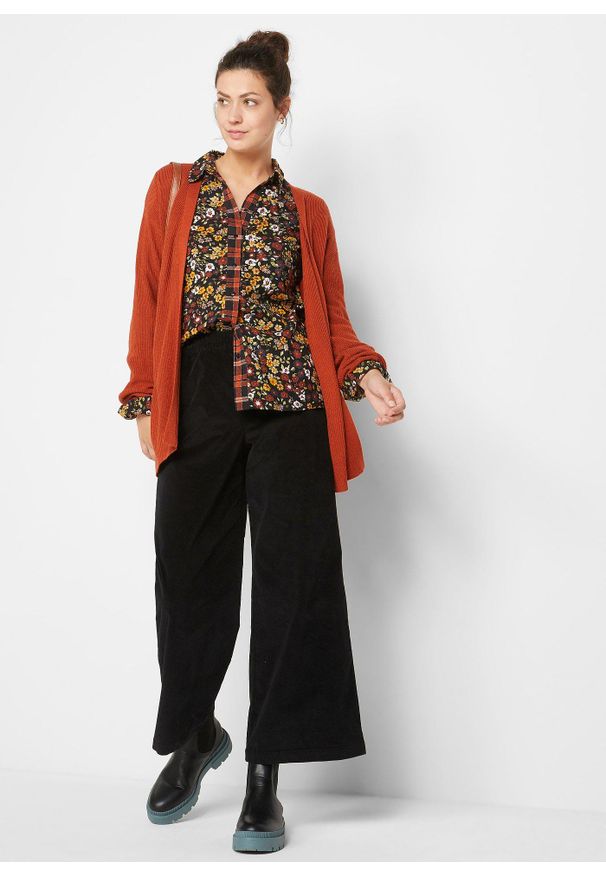 bonprix - Spodnie sztruksowe high-waist z wygodną talią. Stan: podwyższony. Kolor: czarny. Materiał: sztruks