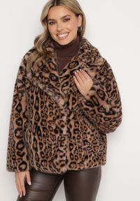 Born2be - Brązowa Kurtka Futerko w Panterkę z Kieszeniami Fidelis. Okazja: na co dzień. Kolor: brązowy. Materiał: futro. Wzór: motyw zwierzęcy. Styl: casual, elegancki #1
