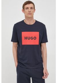 Hugo - HUGO t-shirt bawełniany 50467952 kolor granatowy z nadrukiem. Kolor: niebieski. Materiał: bawełna. Wzór: nadruk #1