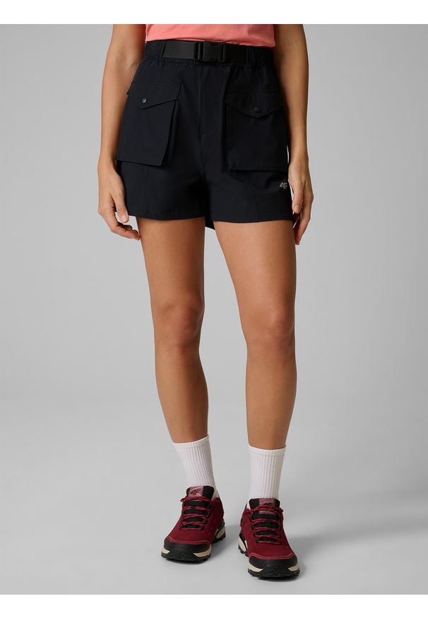 4f - 4F Spodenki trekkingowe szybkoschnące damskie - czarne XXL. Kolor: czarny. Materiał: skóra, materiał. Długość: długie. Sport: turystyka piesza