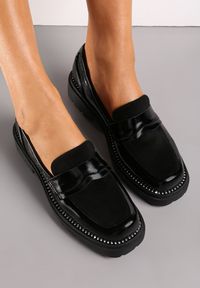 Born2be - Czarne Mokasyny z Kwadratowym Noskiem z Cyrkoniami Wokół Podeszwy Baini. Kolor: czarny. Styl: elegancki #5